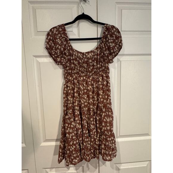 New Romantic Vine Tree Smocked Brown Floral Mini Dress Small - Picture 6 of 7